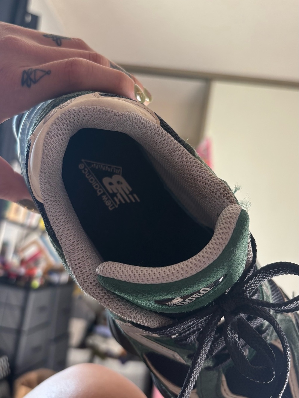 New Balance 9060 Green and Black Athletic Sneakers - Picture 3 of 11